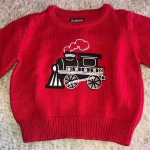 Oshkosh Red Christmas Sweater Steam Train Cotton Holiday Pictures